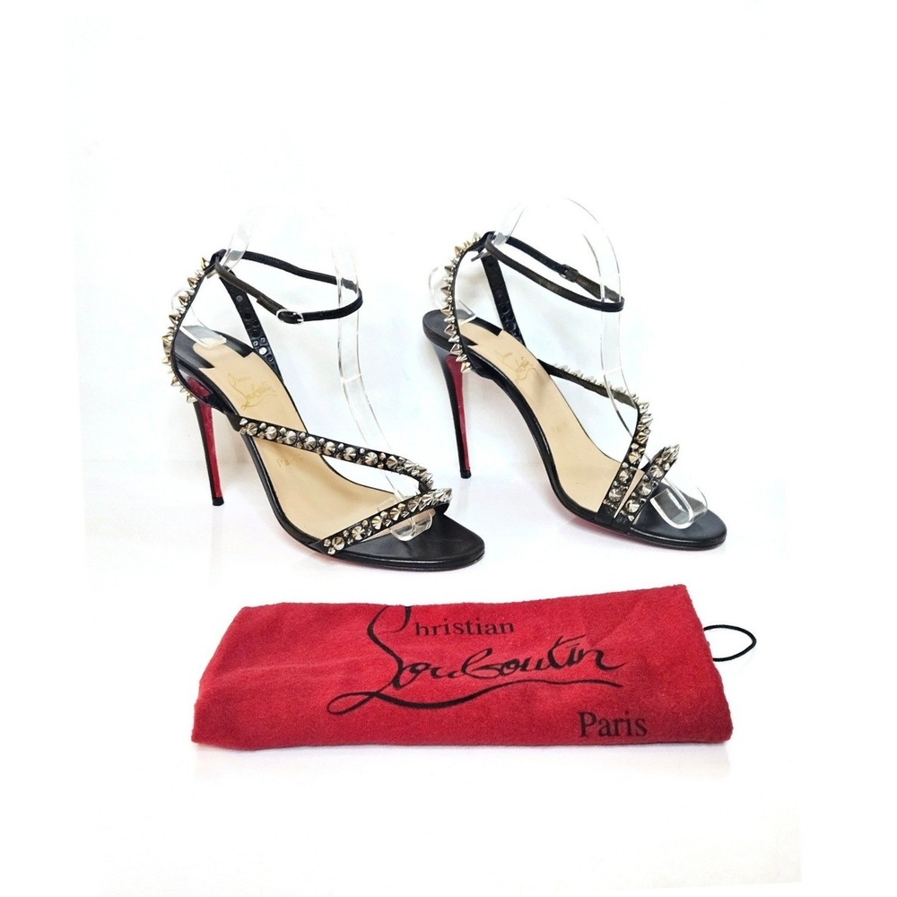 Christian Louboutin Mafaldina Spikes 100 Black Leather Strappy Sandals 38.5